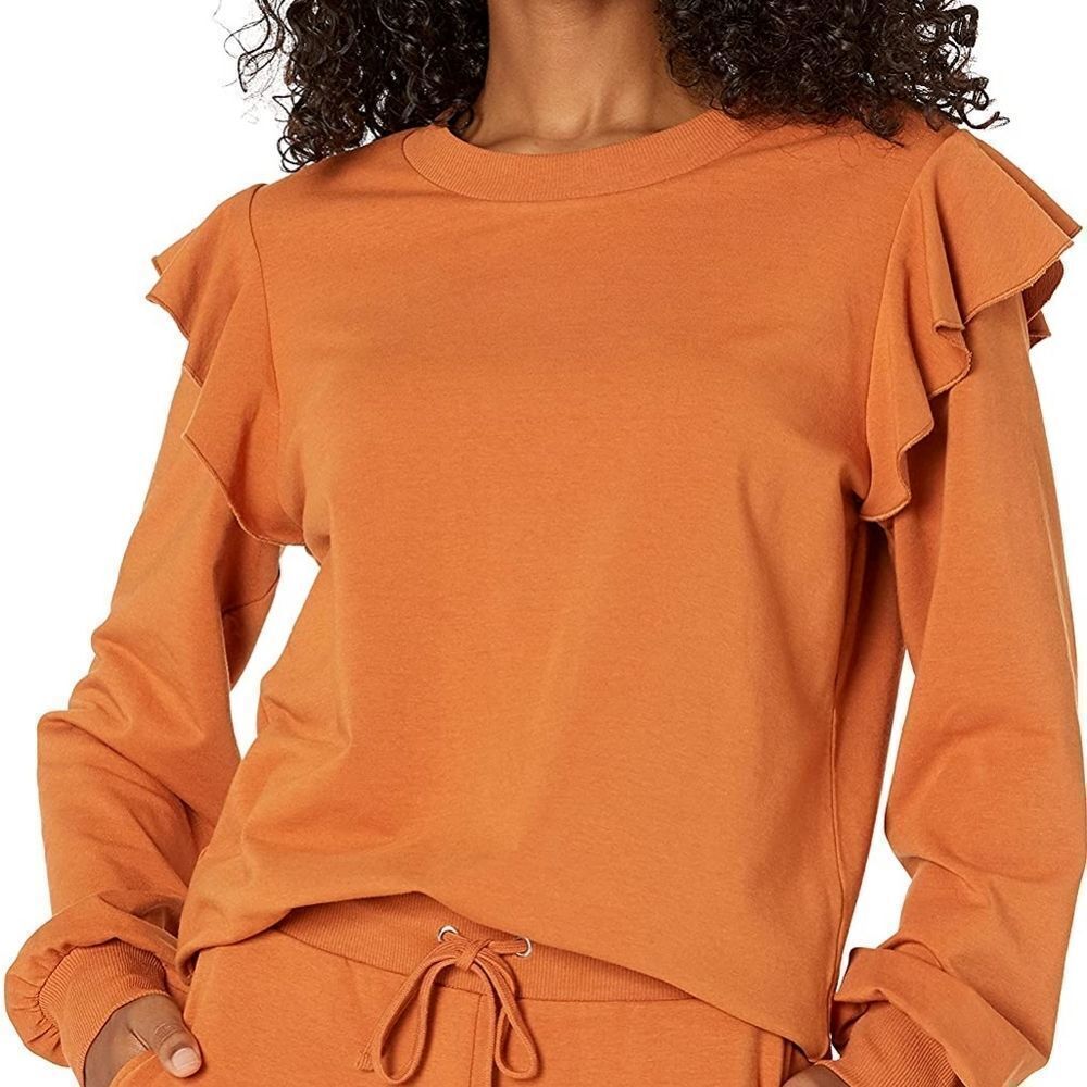 NWT The Drop Women's Ruffle-Shoulders Sweatshirt Size XL